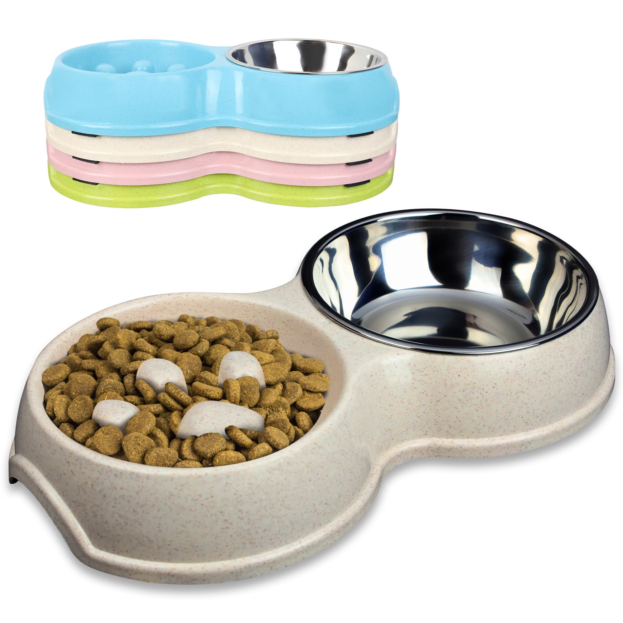 Double Slow Feeder Dog Bowl