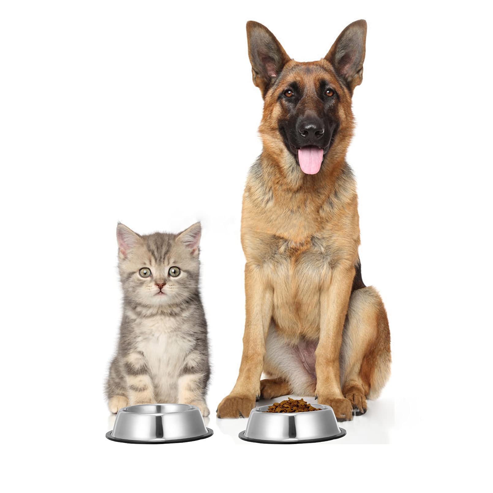 Stainless Steel Dog Bowls with Rubber Bottom