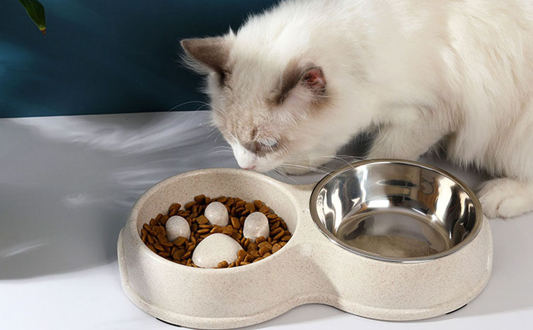 New double bowl slow food bowl, silicone stainless steel anti-choking dog&cat bowl(图2)