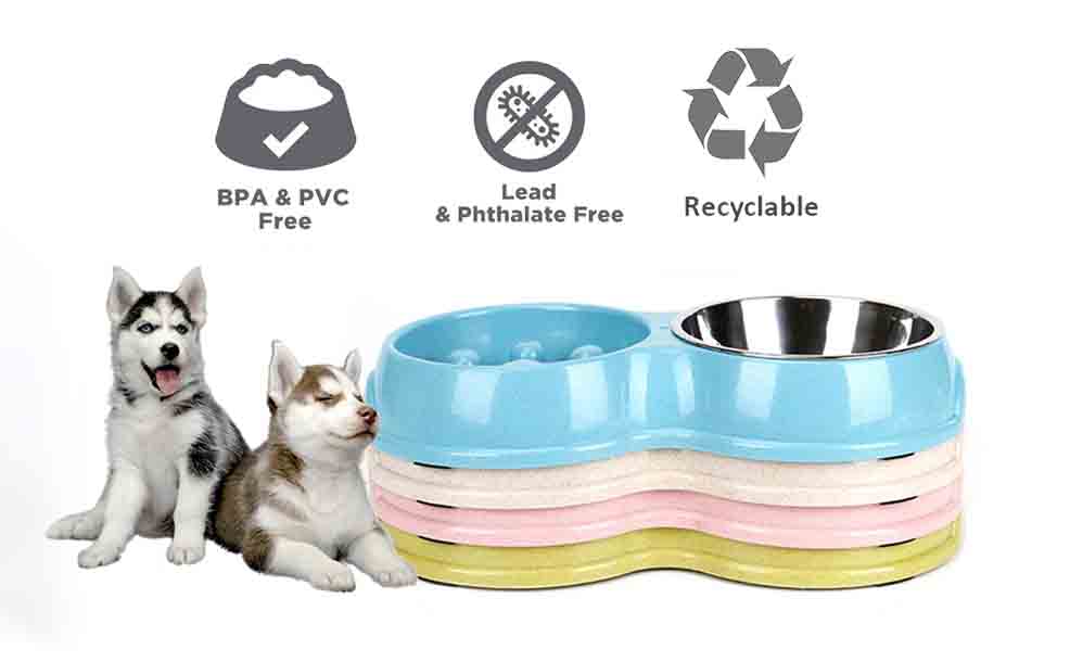 New double bowl slow food bowl, silicone stainless steel anti-choking dog&cat bowl(图4)