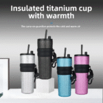Large capacity titanium cup with straw