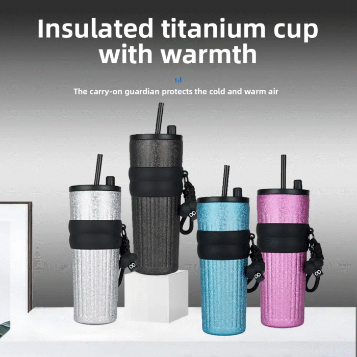 Large capacity titanium cup with straw