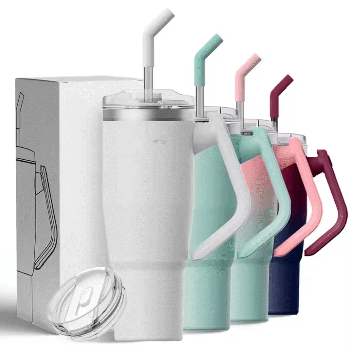 Stainless steel thermos cup with handle