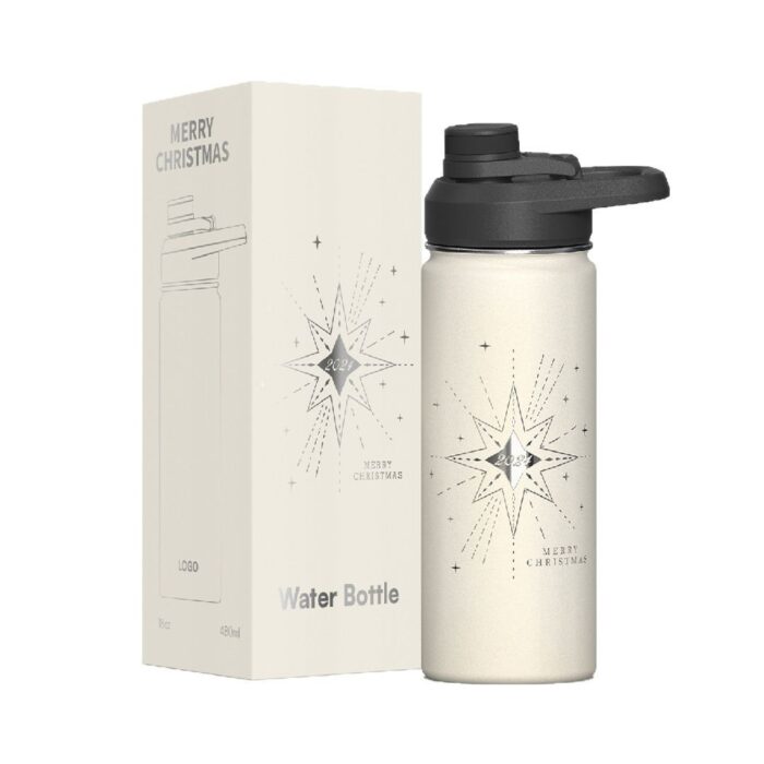 Christmas-Themed Insulated Bottle with Straw