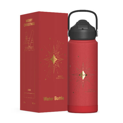 Christmas-Themed Insulated Bottle with Straw