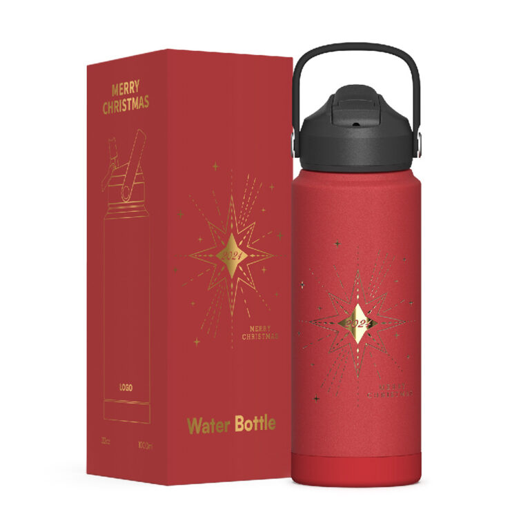 Christmas-Themed Insulated Bottle with Straw