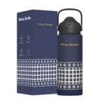 Christmas-Themed Insulated Bottle with Straw