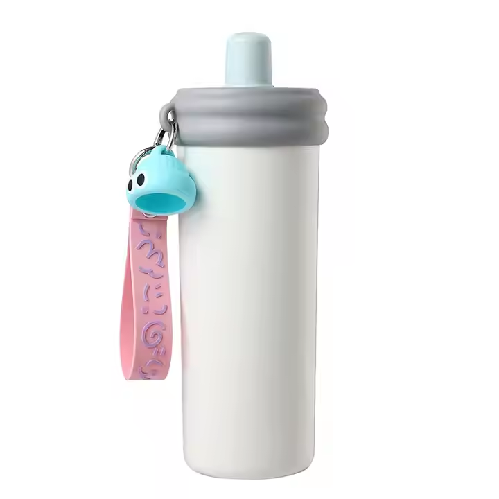 Stainless steel water bottle with straw lid