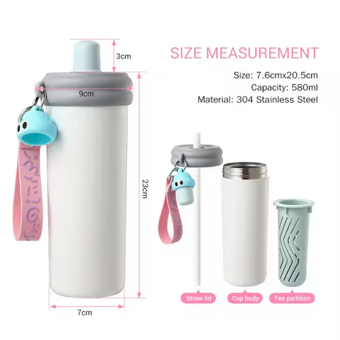 Stainless steel water bottle with straw lid