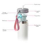 Stainless steel water bottle with straw lid