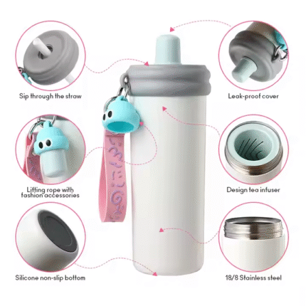 Stainless steel water bottle with straw lid