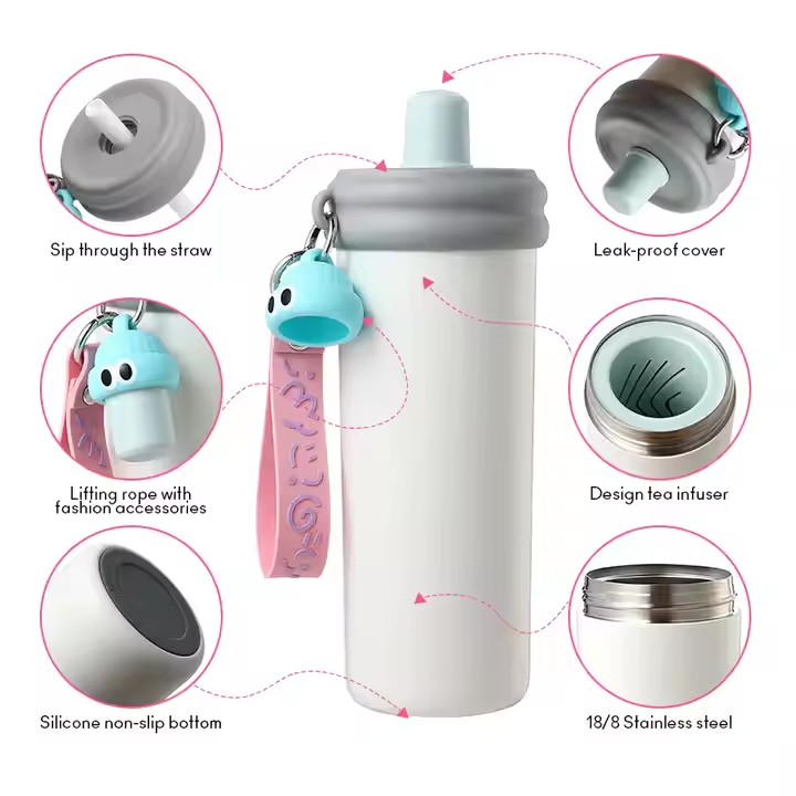 Stainless steel water bottle with straw lid