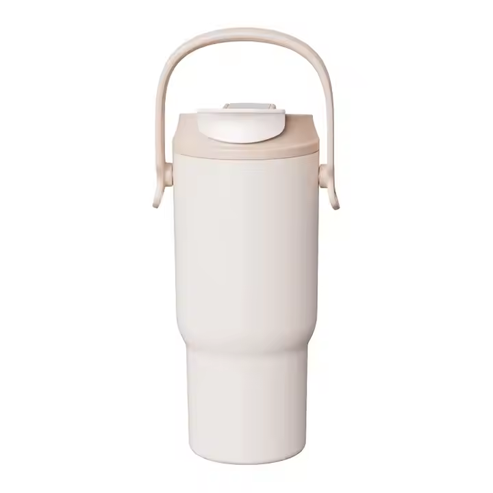Stainless steel cup with straw and handle