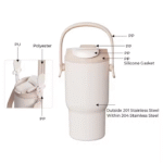 Stainless steel cup with straw and handle