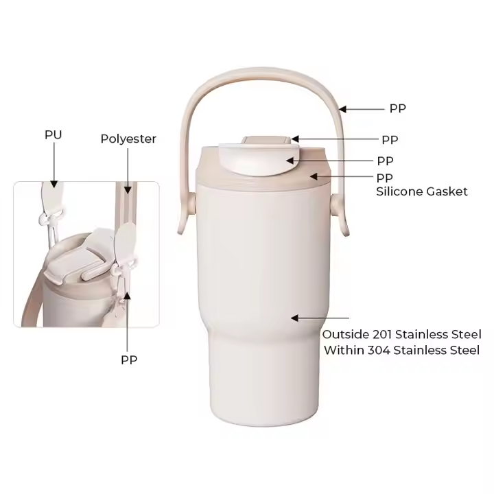 Stainless steel cup with straw and handle