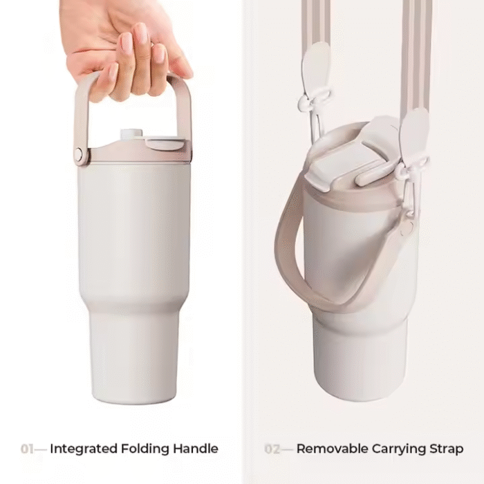 Stainless steel cup with straw and handle