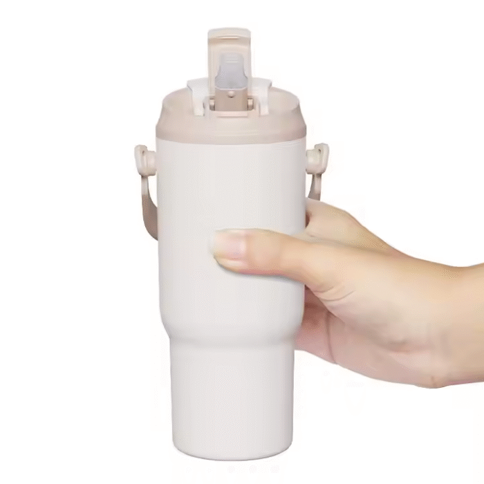 Stainless steel cup with straw and handle