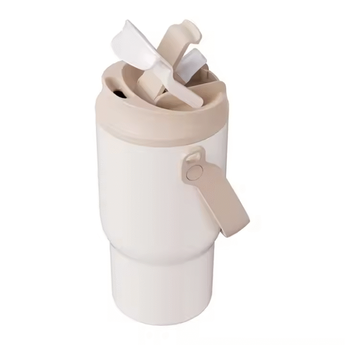 Stainless steel cup with straw and handle