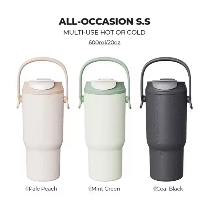 Stainless steel cup with straw and handle