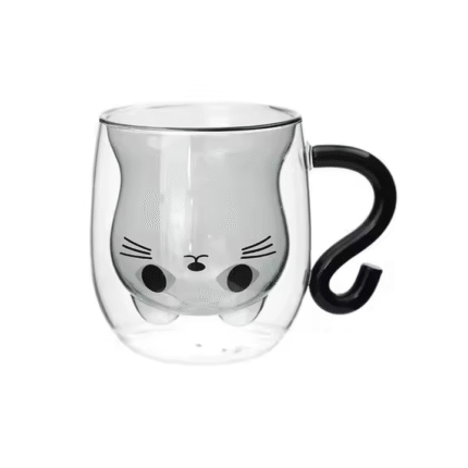 Cat Shape Double Wall Glass Coffee Cup