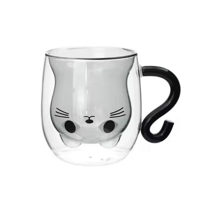 Cat Shape Double Wall Glass Coffee Cup
