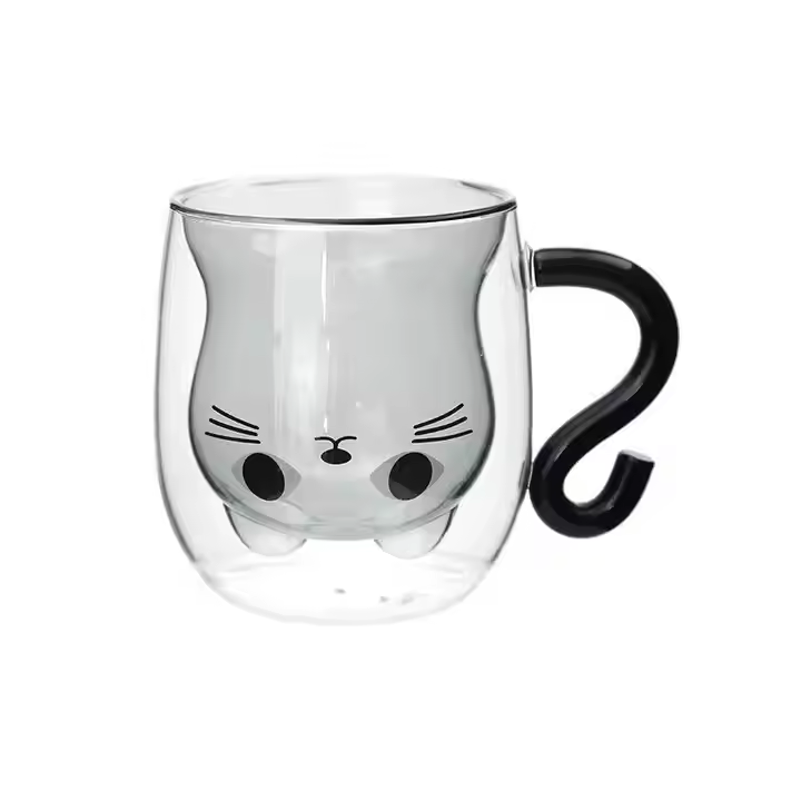 Cat Shape Double Wall Glass Coffee Cup