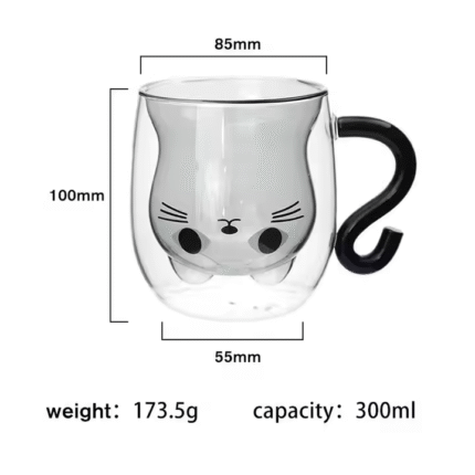 Cat Shape Double Wall Glass Coffee Cup