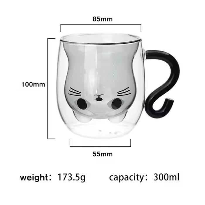 Cat Shape Double Wall Glass Coffee Cup