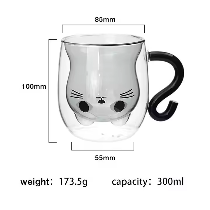 Cat Shape Double Wall Glass Coffee Cup