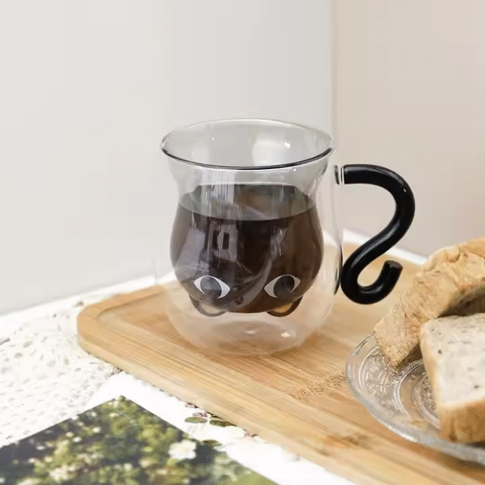 Cat Shape Double Wall Glass Coffee Cup