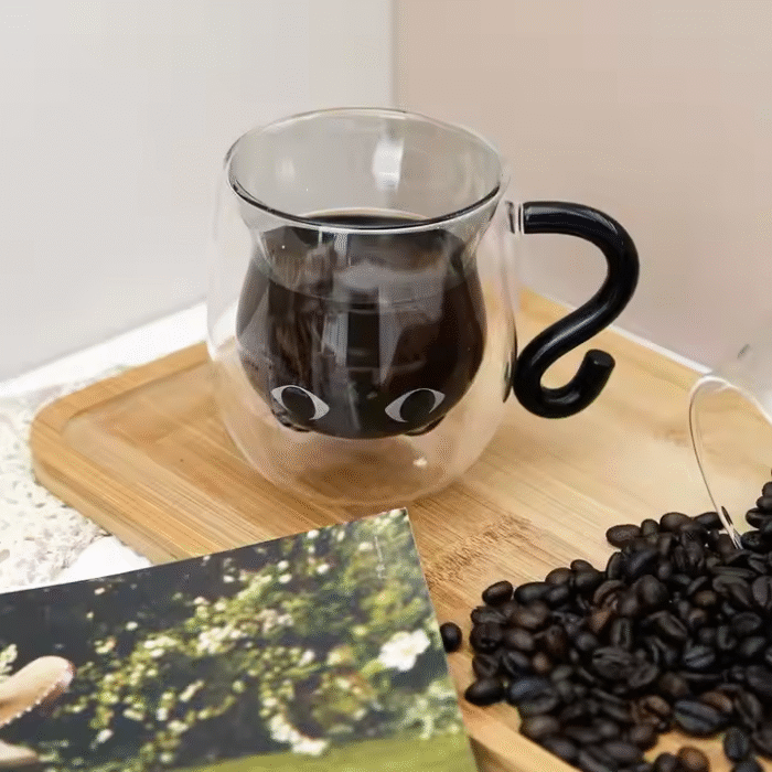 Cat Shape Double Wall Glass Coffee Cup