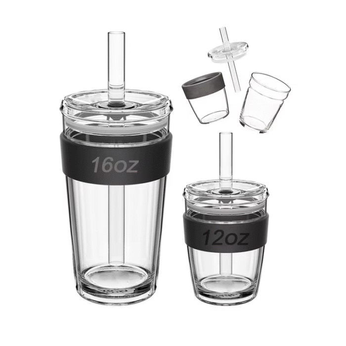 Double layer printed glass coffee cup
