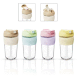 Glass cup with lid and straw
