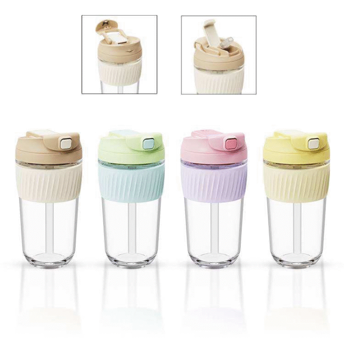 Glass cup with lid and straw