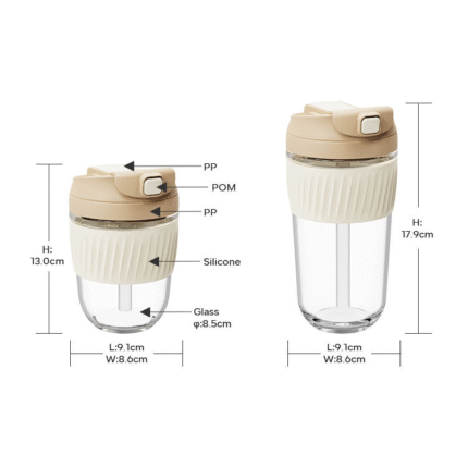 Glass cup with lid and straw
