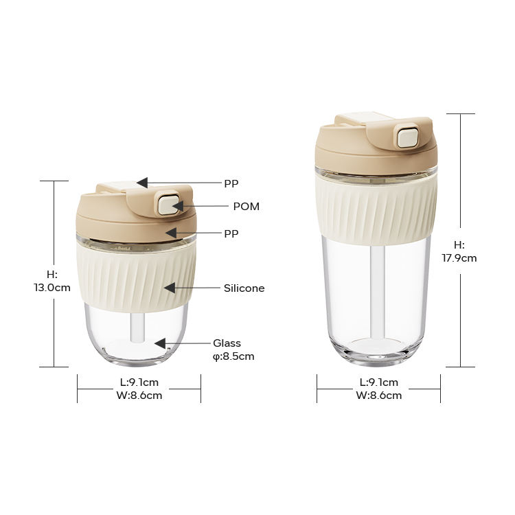 Glass cup with lid and straw