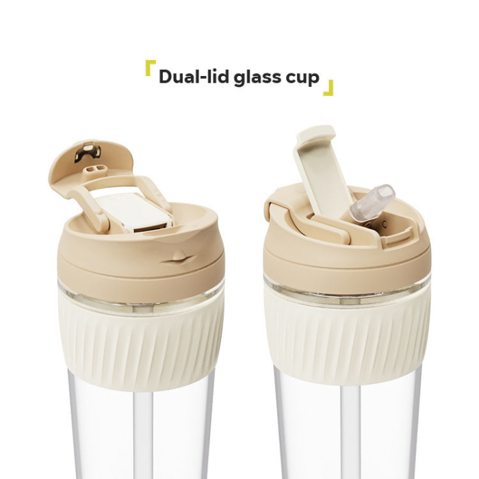 Glass cup with lid and straw