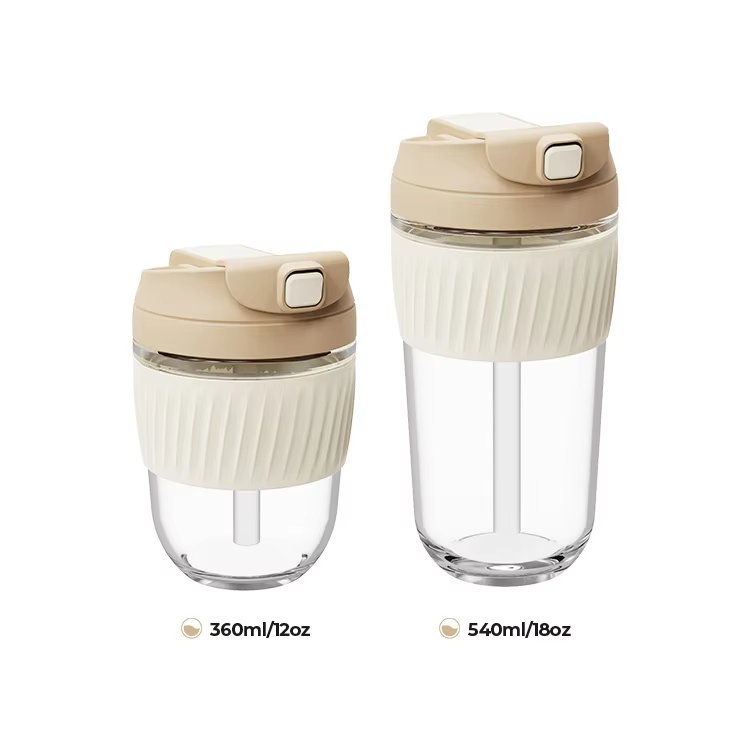 Glass cup with lid and straw