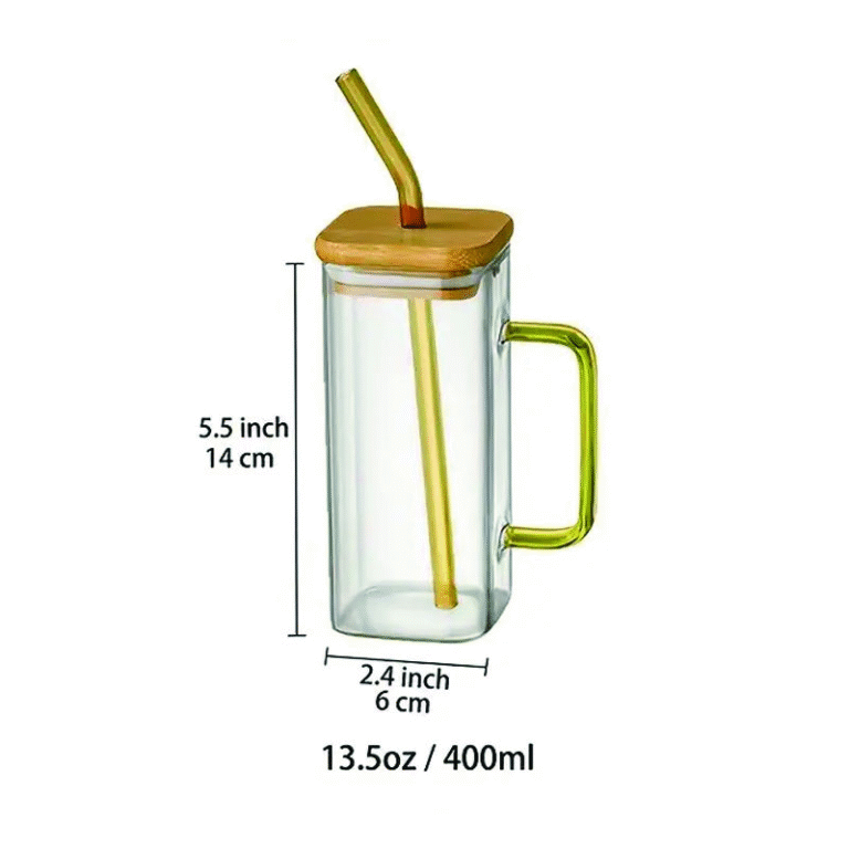 Square colored handle glass cup