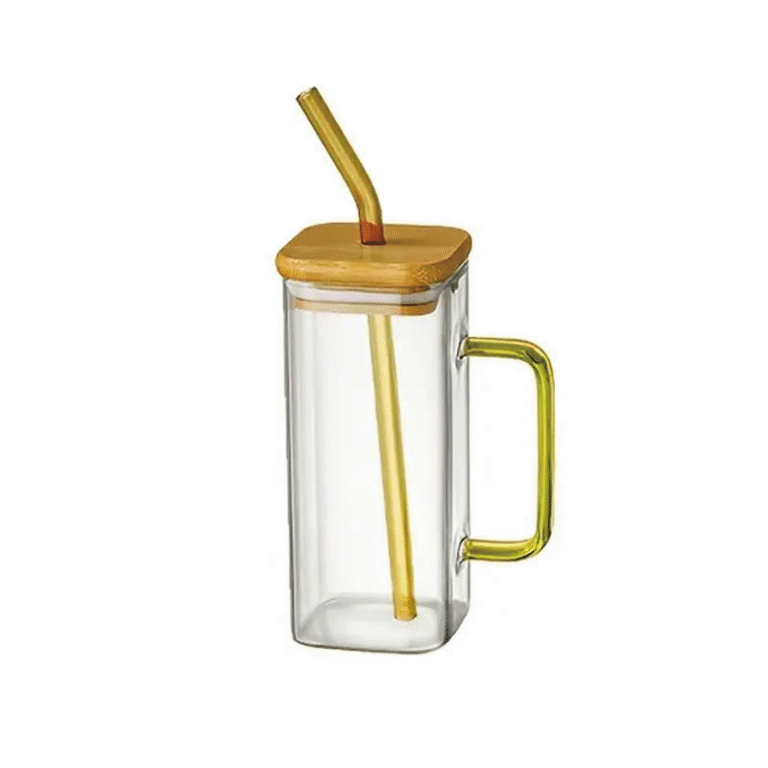 Square colored handle glass cup