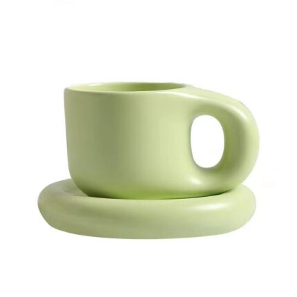 Nordic style ceramic thick handle mug with saucer