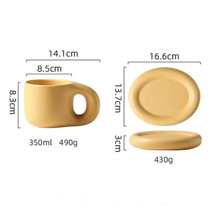 Nordic style ceramic thick handle mug with saucer