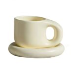 Nordic style ceramic thick handle mug with saucer