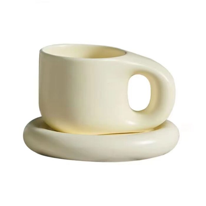 Nordic style ceramic thick handle mug with saucer
