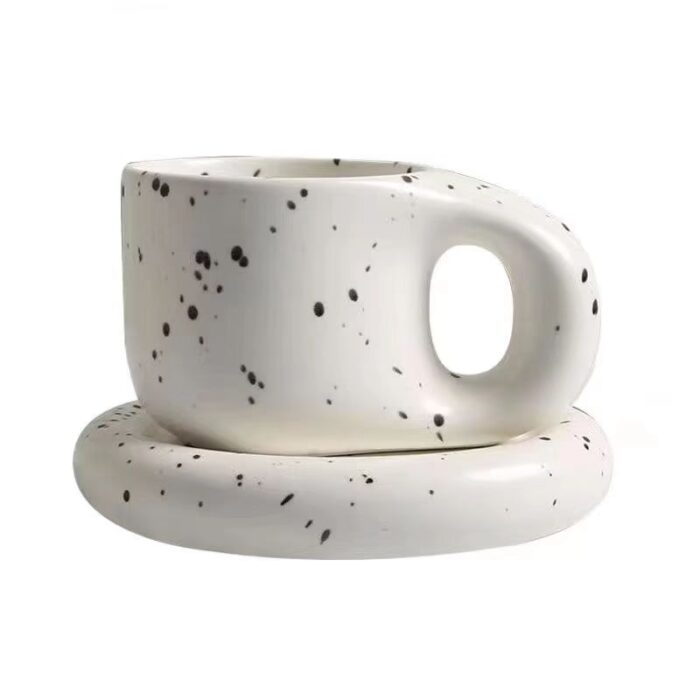 Nordic style ceramic thick handle mug with saucer