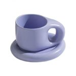 Nordic style ceramic thick handle mug with saucer