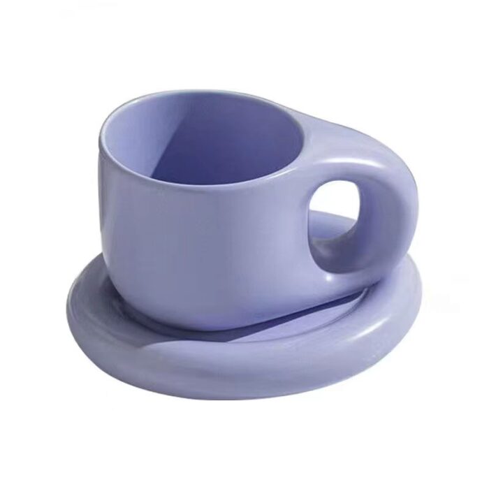 Nordic style ceramic thick handle mug with saucer