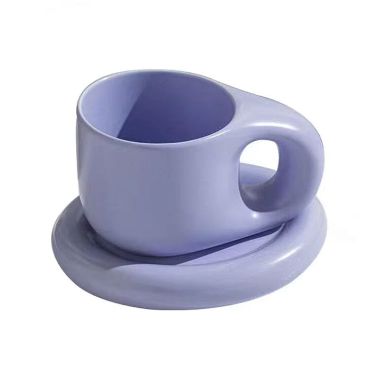 Nordic style ceramic thick handle mug with saucer