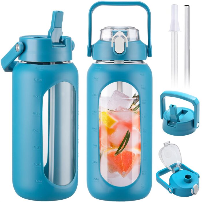 64oz Glass Water Bottles with Straw