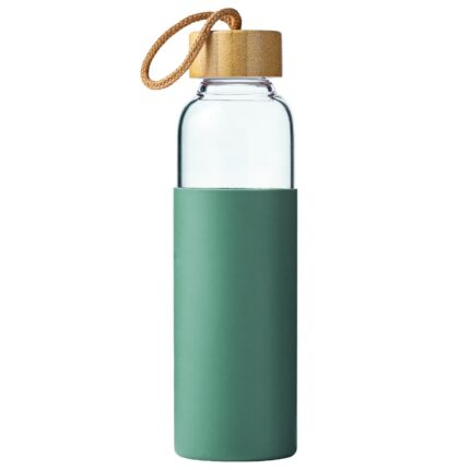 Glass Water Bottle with Silicone Bamboo Lid